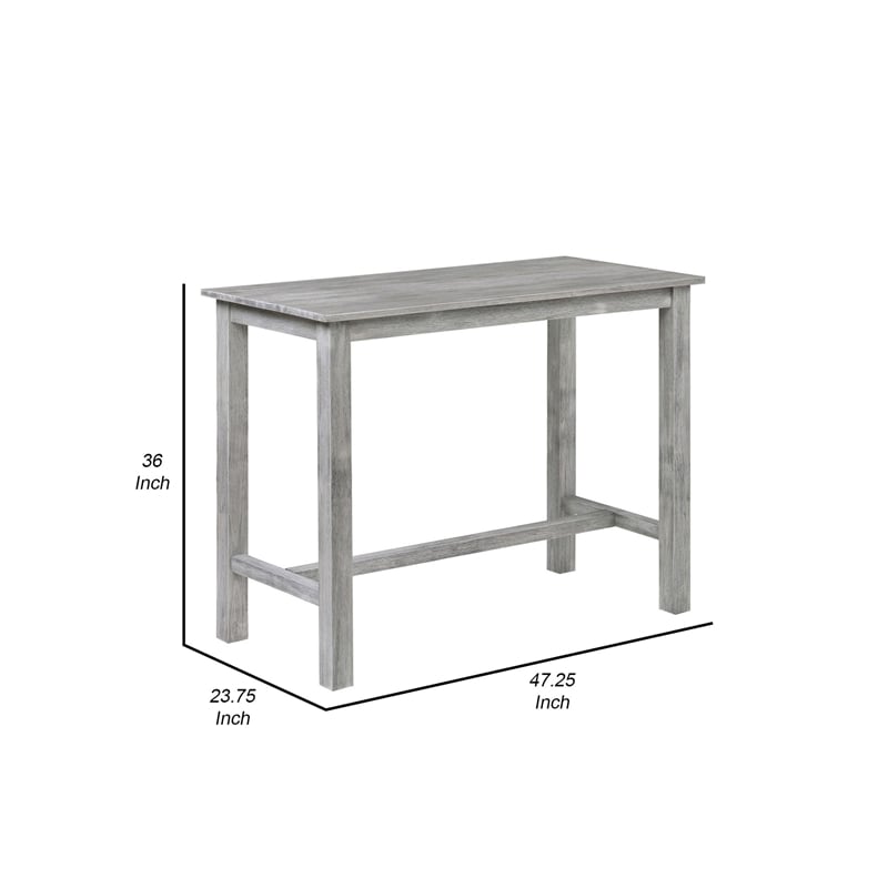 Benjara Rustic Rectangular Wooden Pub Table with Block legs- Gray
