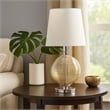 Benjara Table Lamp with Textured Glass Ball Accent- White and Chrome