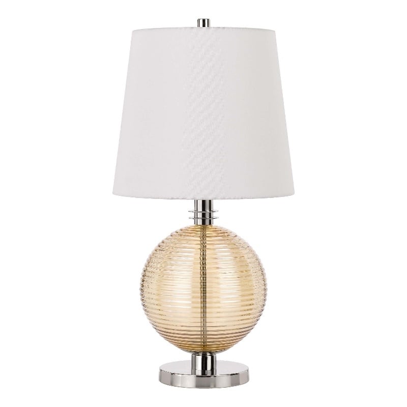 Benjara Table Lamp with Textured Glass Ball Accent- White and Chrome