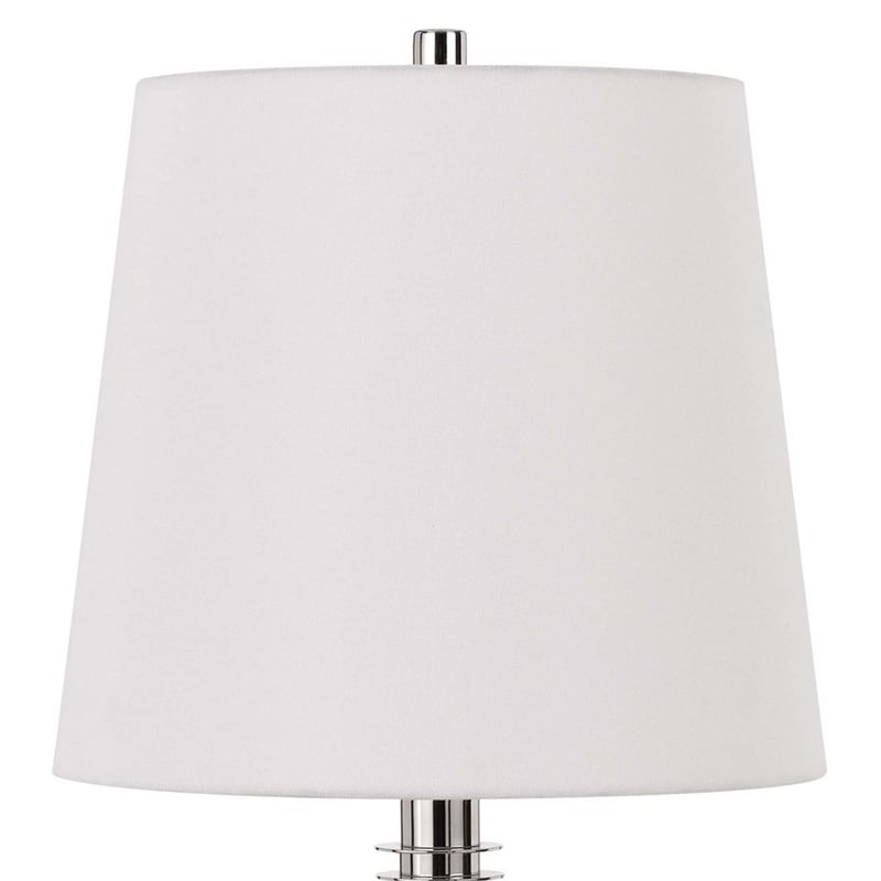 Benjara Table Lamp with Textured Glass Ball Accent- White and Chrome