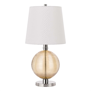 Benjara Table Lamp with Textured Glass Ball Accent- White and Chrome