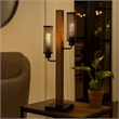 Benjara Wooden Table Lamp with 2 Metal Mesh Shades- Brown and Black