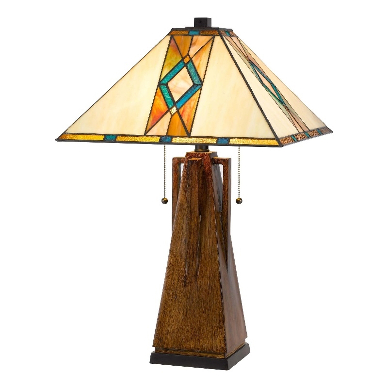 Benjara Table Lamp with Shade and Geometric Design- Multicolor