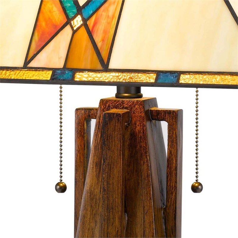 Benjara Table Lamp with Shade and Geometric Design- Multicolor