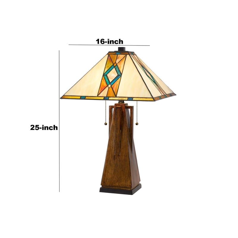 Benjara Table Lamp with Shade and Geometric Design- Multicolor