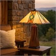 Benjara Table Lamp with Shade and Geometric Design- Multicolor