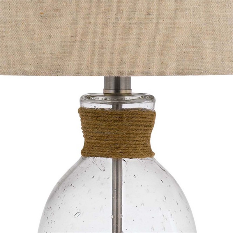 Benjara Table Lamp with Bubble Glass Body and Rope Accent- Beige