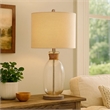 Benjara Table Lamp with Bubble Glass Body and Rope Accent- Beige