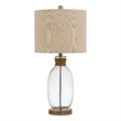Benjara Table Lamp with Bubble Glass Body and Rope Accent- Beige