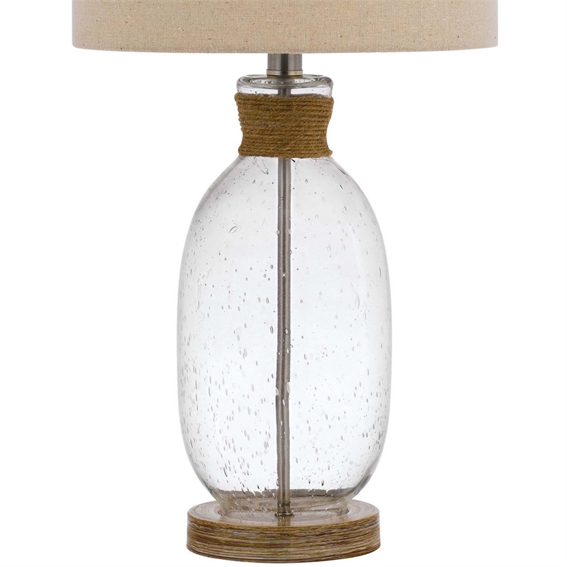 Benjara Table Lamp with Bubble Glass Body and Rope Accent- Beige