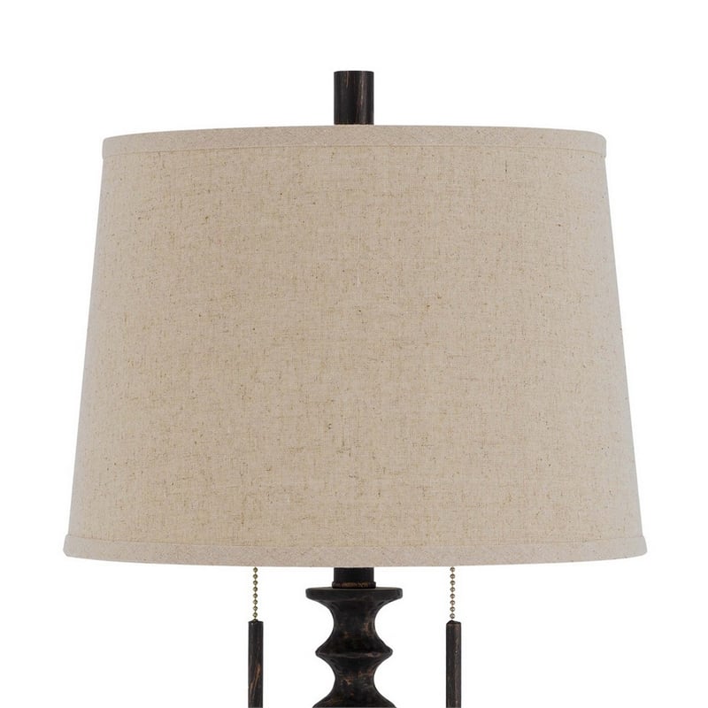 Benjara Table Lamp with Tubular Turned Resin Support and Pull Chain- Dark Bronze
