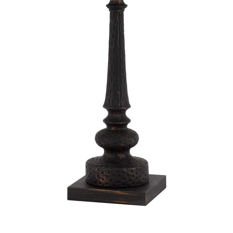 Benjara Table Lamp with Tubular Turned Resin Support and Pull Chain- Dark Bronze
