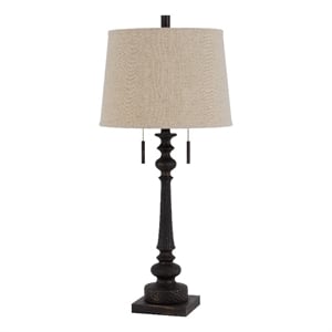 Benjara Table Lamp with Tubular Turned Resin Support and Pull Chain- Dark Bronze