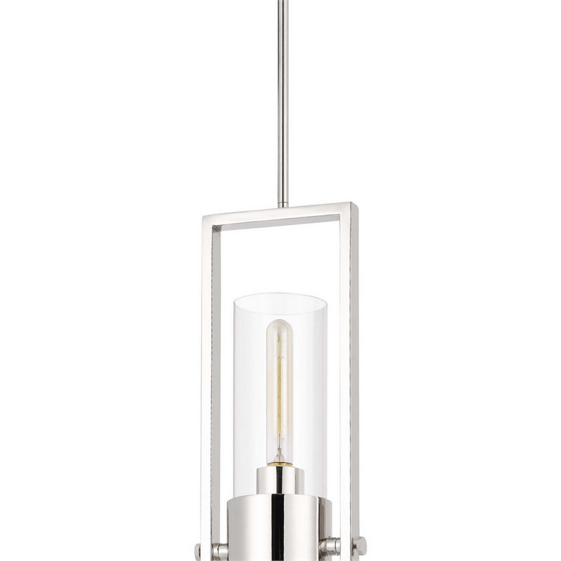 Benjara Pendant with Cylindrical Rotatable Glass Shade- Chrome