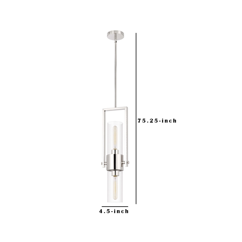 Benjara Pendant with Cylindrical Rotatable Glass Shade- Chrome