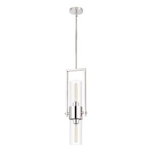 Benjara Pendant with Cylindrical Rotatable Glass Shade- Chrome