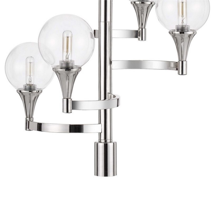 Benjara Chandelier with 4 Globe Glass Shades and Cone Design Holders- Chrome