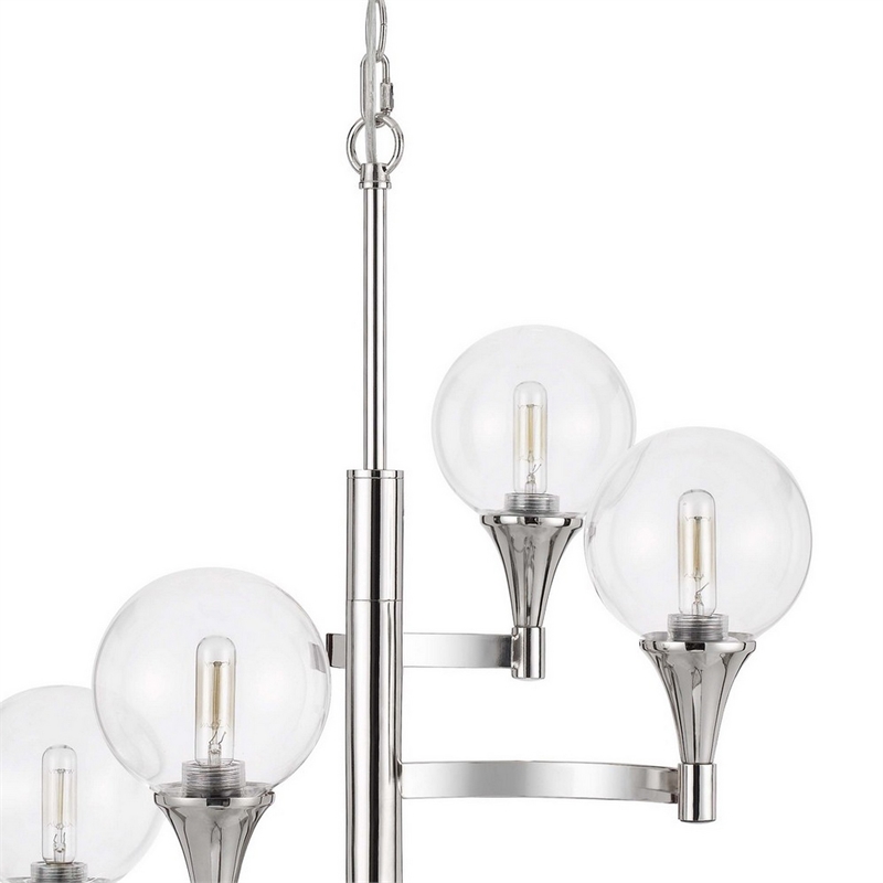 Benjara Chandelier with 4 Globe Glass Shades and Cone Design Holders- Chrome