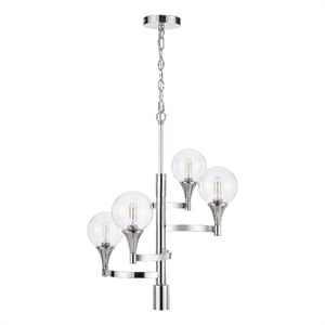 Benjara Chandelier with 4 Globe Glass Shades and Cone Design Holders- Chrome