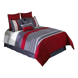 Benjara 8 Piece King Comforter Set with Printed Trellis Pattern- Red