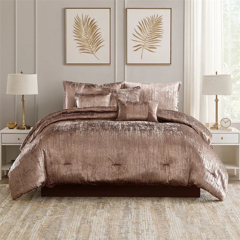 Benjara 7 Piece King Comforter Set with Shimmering Appeal- Pink