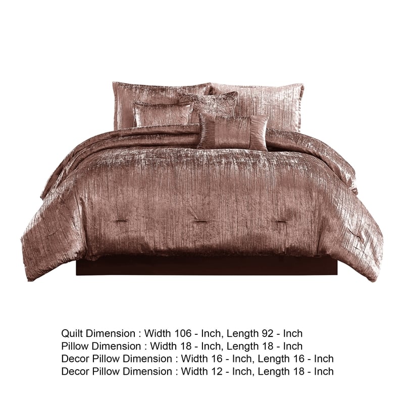 Benjara 7 Piece King Comforter Set with Shimmering Appeal- Pink