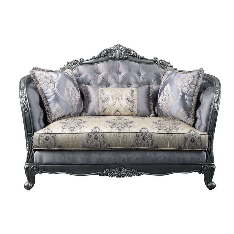 Benjara Loveseat with Scrolled Molded Frame and Queen Anne Legs- Gray