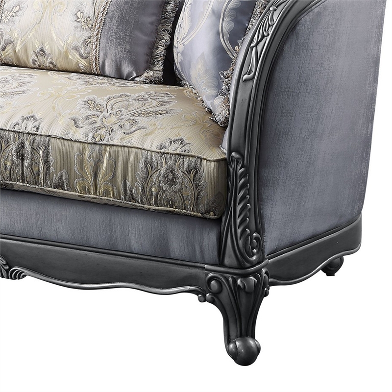 Benjara Loveseat with Scrolled Molded Frame and Queen Anne Legs- Gray