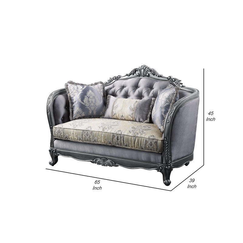 Benjara Loveseat with Scrolled Molded Frame and Queen Anne Legs- Gray