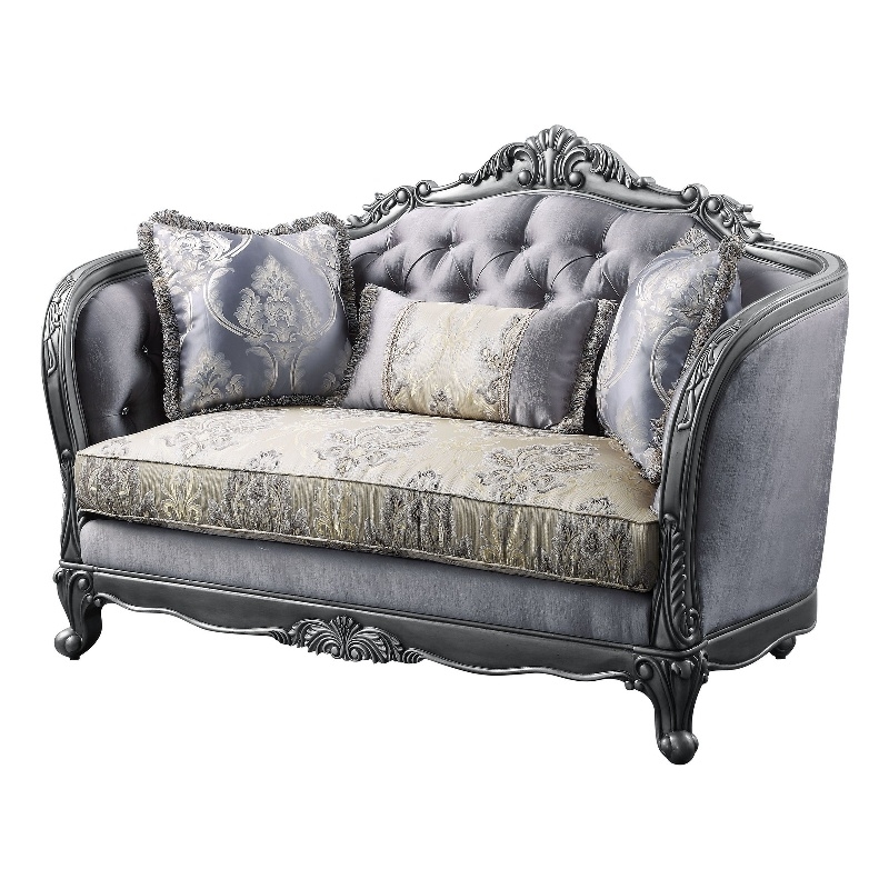 Benjara Loveseat with Scrolled Molded Frame and Queen Anne Legs- Gray