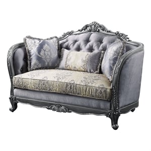 Benjara Loveseat with Scrolled Molded Frame and Queen Anne Legs- Gray