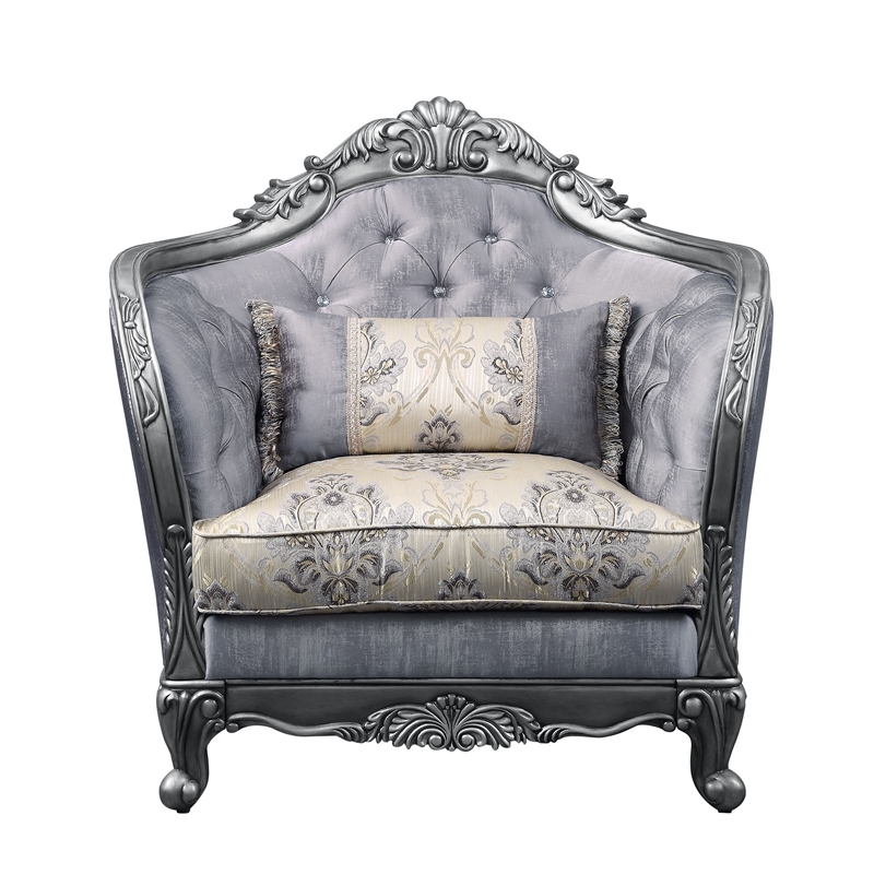 Benjara Chair with Scrolled Molded Frame and Queen Anne Legs- Gray