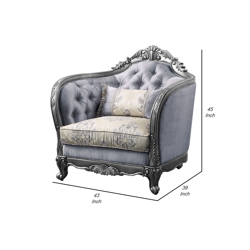 Benjara Chair with Scrolled Molded Frame and Queen Anne Legs- Gray