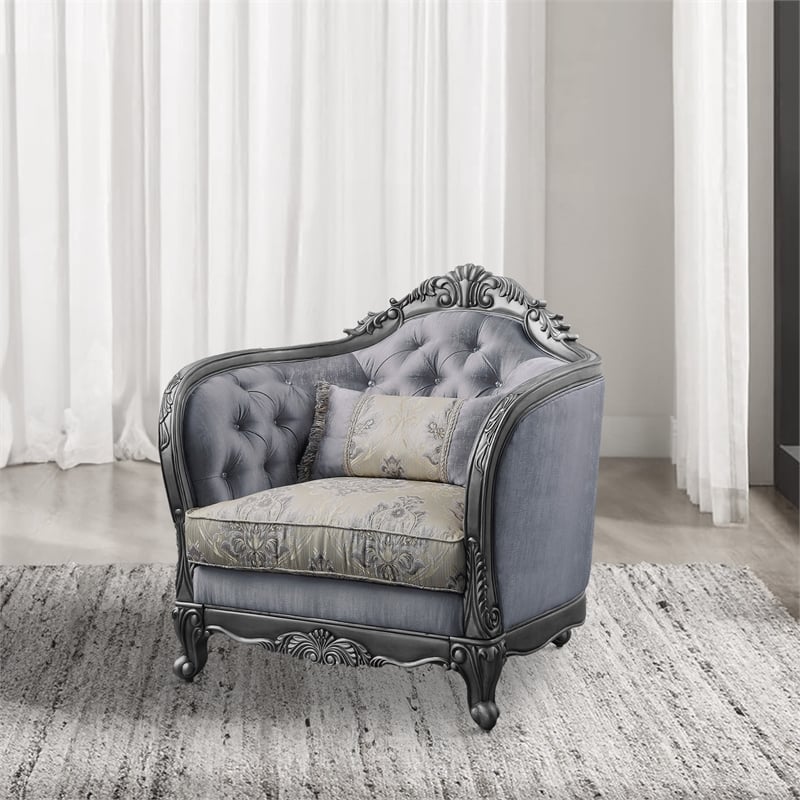 Benjara Chair with Scrolled Molded Frame and Queen Anne Legs- Gray