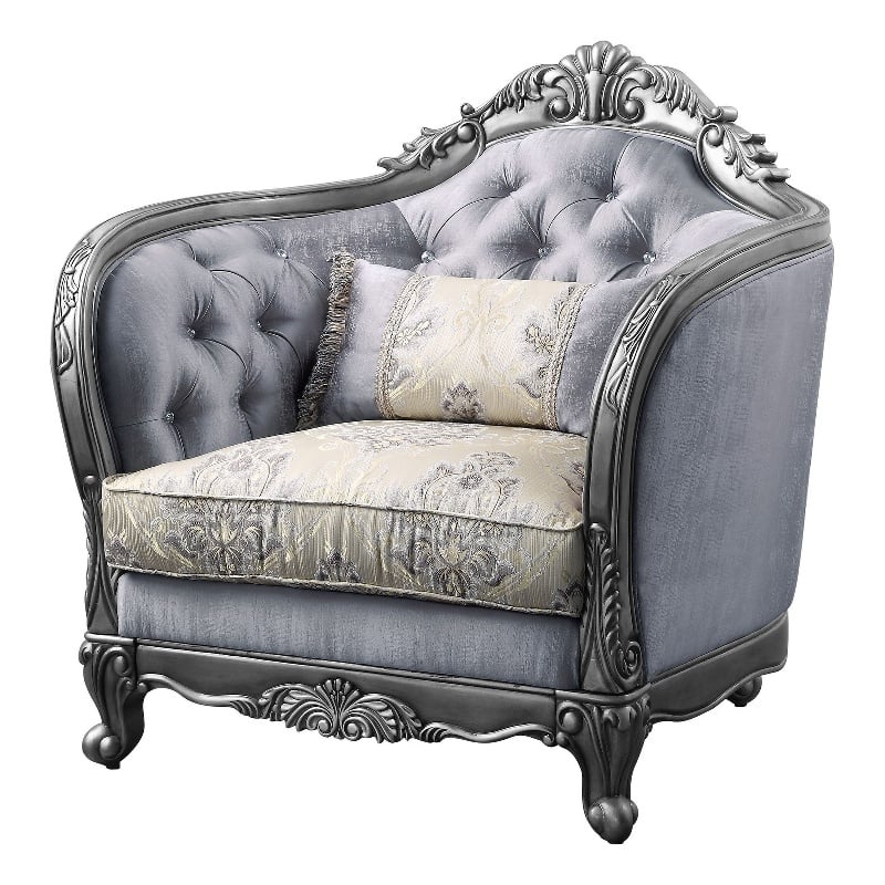 Benjara Chair with Scrolled Molded Frame and Queen Anne Legs- Gray