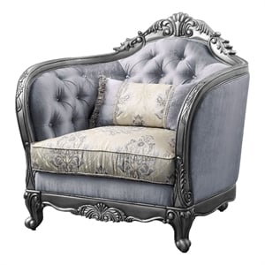 Benjara Chair with Scrolled Molded Frame and Queen Anne Legs- Gray