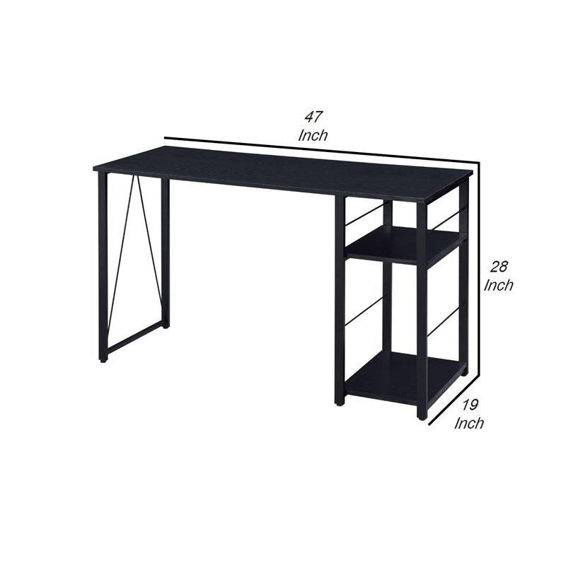 Benjara Writing Desk with 2 Tier Side Shelves and Tubular Metal Legs- Black