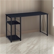 Benjara Writing Desk with 2 Tier Side Shelves and Tubular Metal Legs- Black