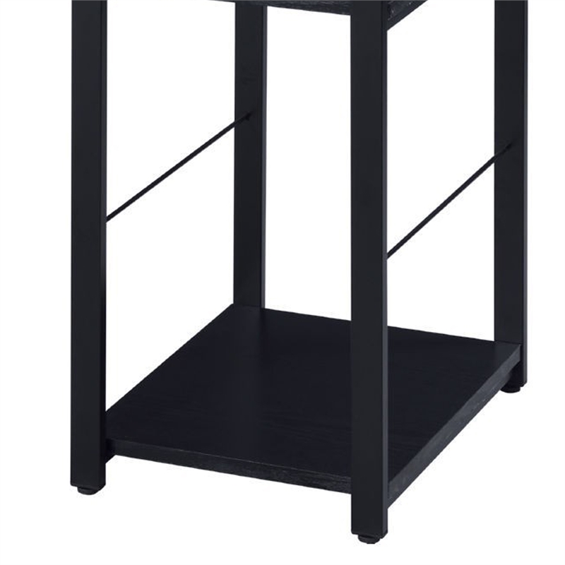 Benjara Writing Desk with 2 Tier Side Shelves and Tubular Metal Legs- Black