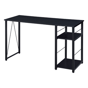 Benjara Writing Desk with 2 Tier Side Shelves and Tubular Metal Legs- Black