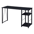 Benjara Writing Desk with 2 Tier Side Shelves and Tubular Metal Legs- Black