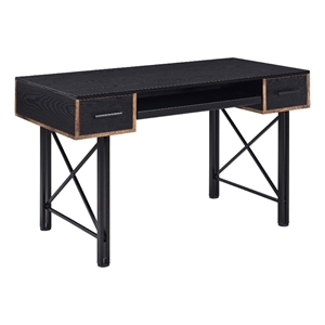 Benjara Computer Desk with 2 Drawers and Keyboard Tray- Black