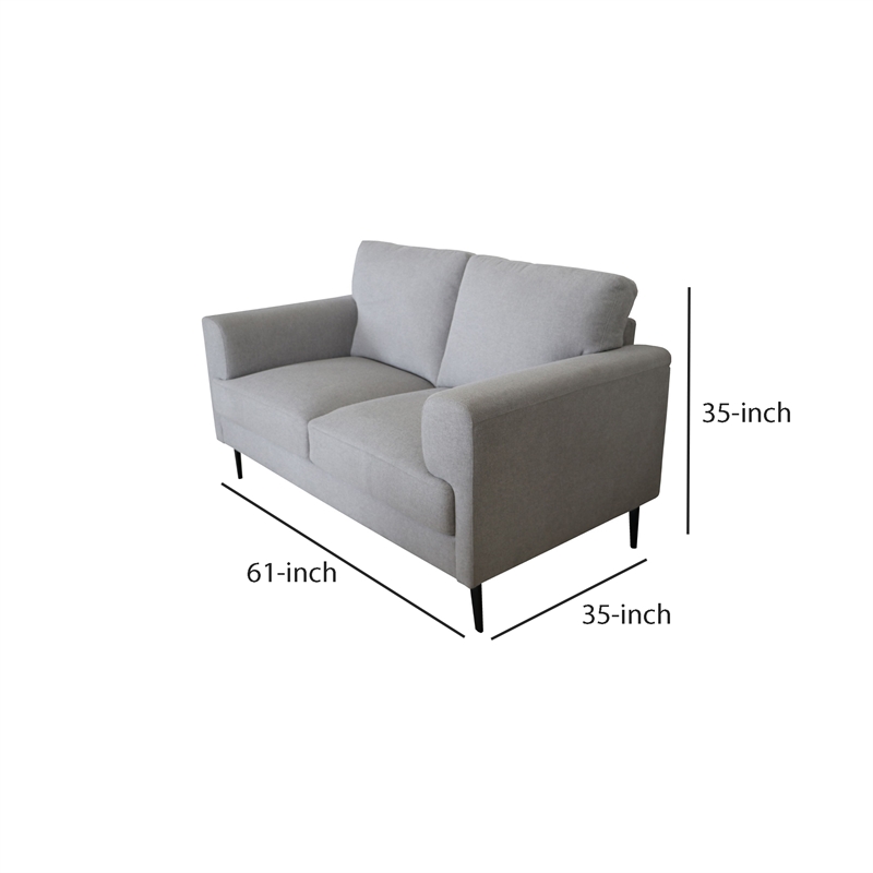 Benjara Loveseat with Fabric Upholstery and Sleek Metal Legs- Gray