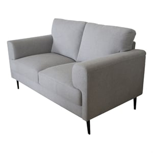 Benjara Loveseat with Fabric Upholstery and Sleek Metal Legs- Gray