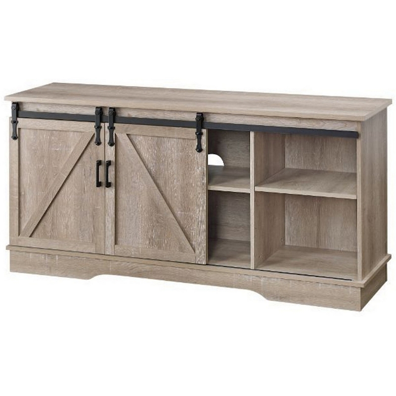 Benjara Versatile Rectangular Wooden TV Stand- Brown