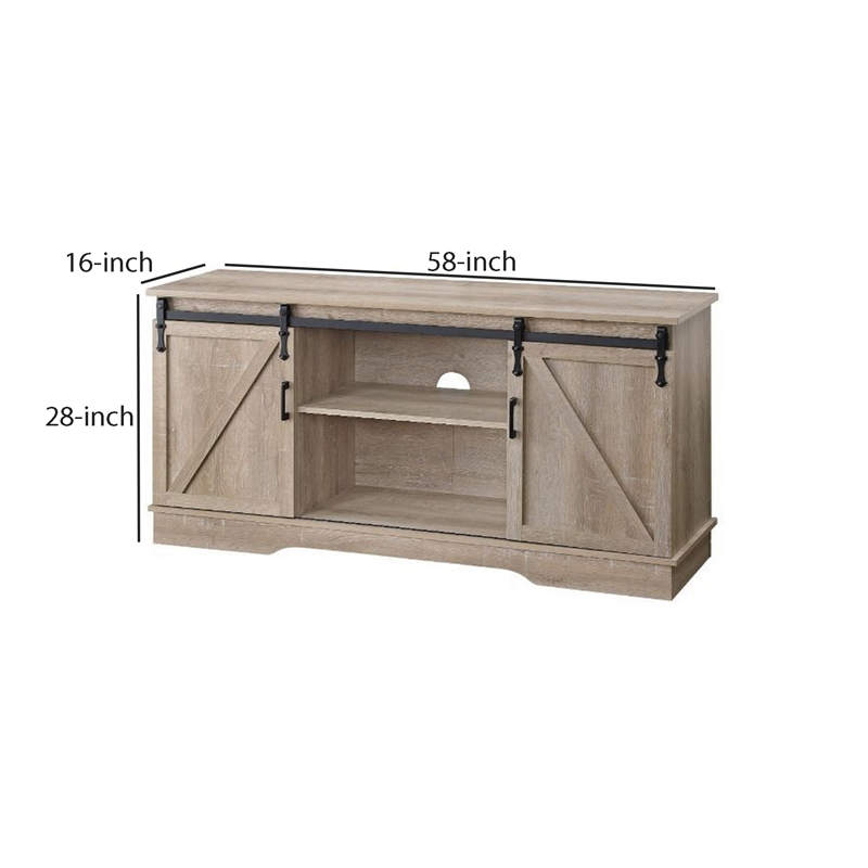 Benjara Versatile Rectangular Wooden TV Stand- Brown