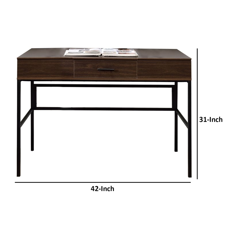 Benjara Writing Desk with Lift Top Storage and USB Plugin- Brown
