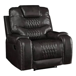 Benjara Leatherette Power Recliner with Diamond Stitching- Black