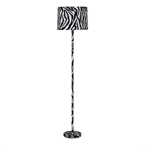 Benjara Fabric Wrapped Floor Lamp with Animal Print- White and Black