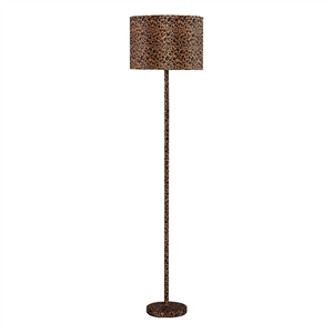 Benjara Fabric Wrapped Floor Lamp with Dotted Animal Print- Brown and Black